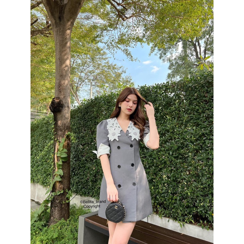 💎พร้อมส่ง💎Bellita 💎 เดรสสูทสีเทา