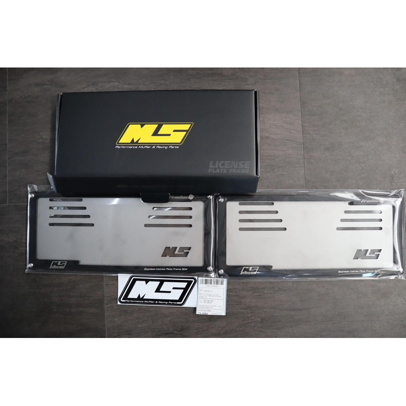 กรอบป้ายทะเบียนเม้งซัง MS งานสแตนเลสปั๊ม สีดำ แถมฟรีสติกเกอร์Ms(ของแท้)