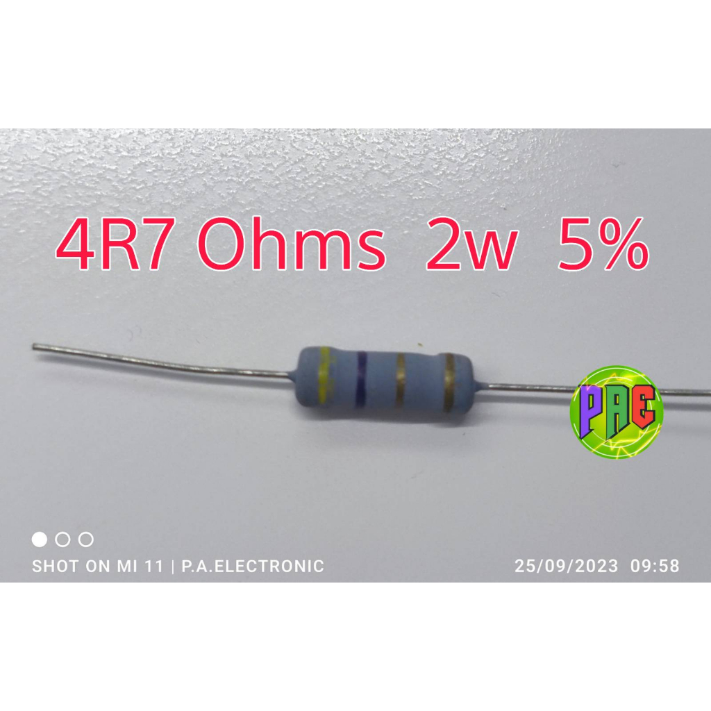 0000794 #4.7 Ohm Ω 4R7 4E7 4.7R 4.7E 2W ± 5% ตัวต้านทานฟิล์มคาร์บอน 10 pcs