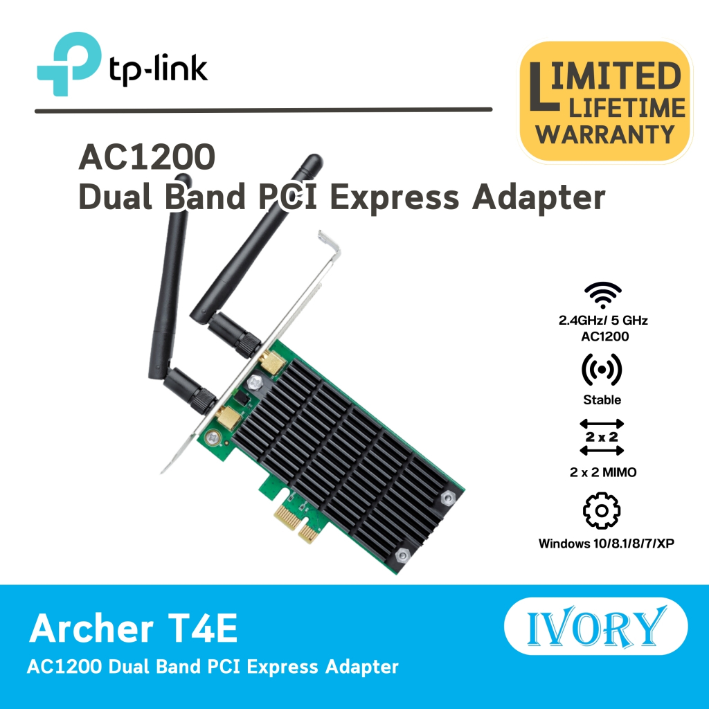 TP-Link Archer T4E การ์ด WiFi AC1200 Dual Band PCI Express Adapter ตัวรับสัญญาณ WiFi สำหรับคอมพิวเตอ