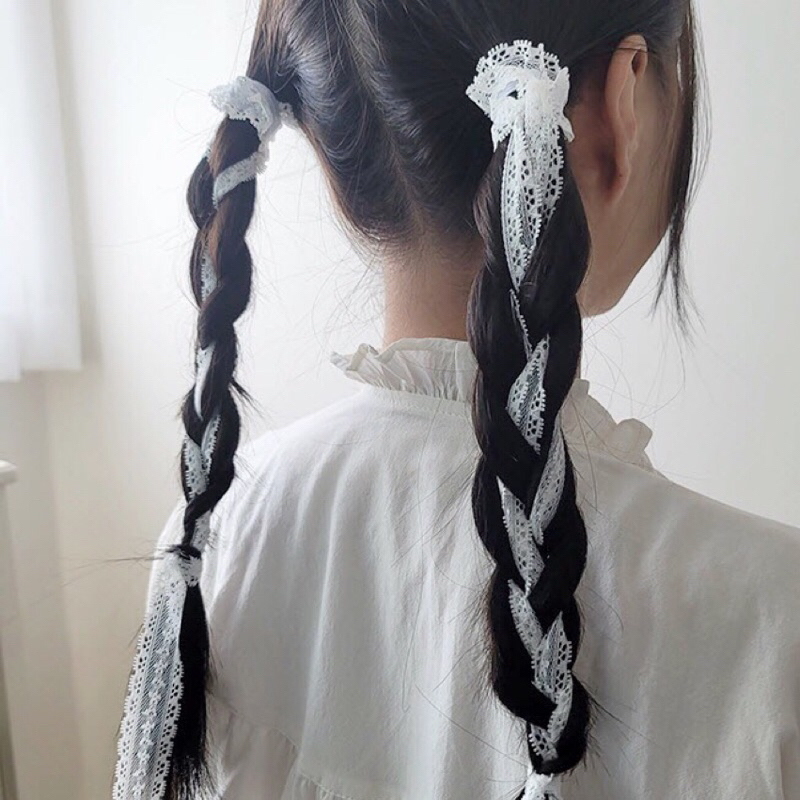 PSS ยางรัดผมลูกไม้ หางยาว สไตล์Harajuku ยางรัดผมโบว์
