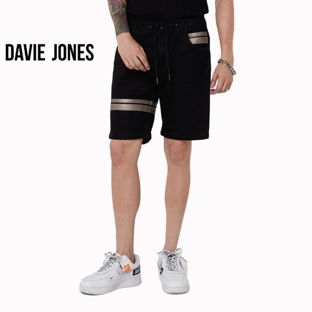 DAVIE JONES กางเกงขาสั้น เอวยางยืด Elastic Shorts SH0042 สีดำ น้ำเงิน
