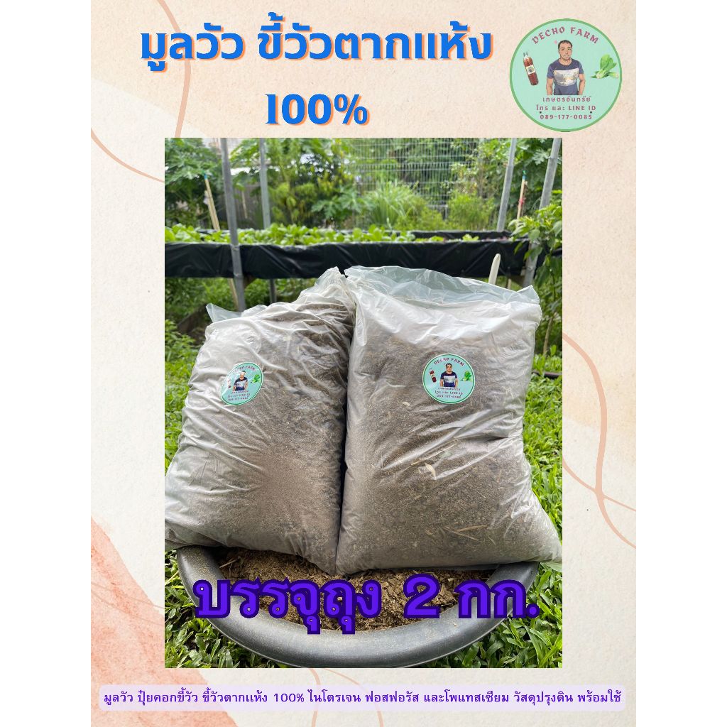 มูลวัวแห้ง ขี้วัว ขี้วัวตากแห้ง ปุ๋ยคอกขี้วัว ขนาด 2 กก./ถุง