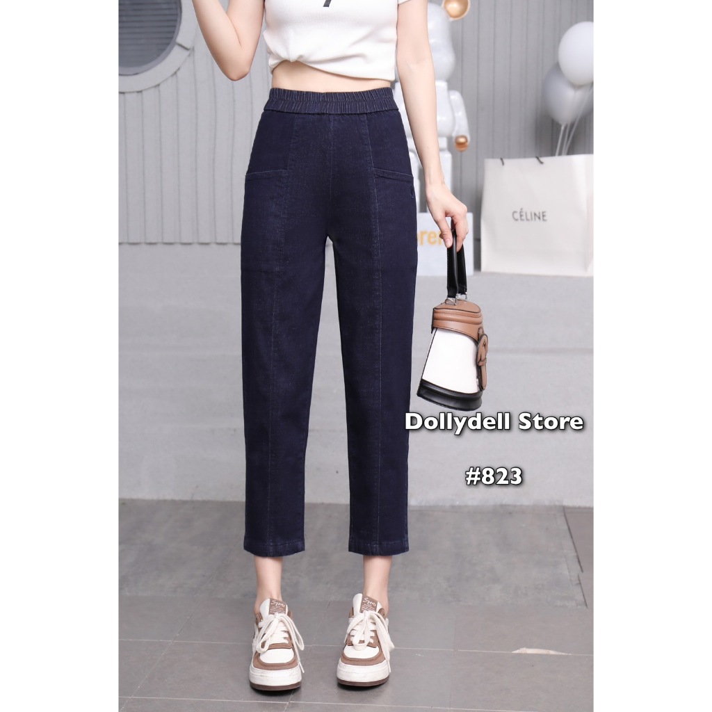 กางเกงยีนส์ใส่เที่ยวเท่ๆ รุ่น#823 เอวยางยืดมีกระเป๋าจริงด้านข้าง เนื้อผ้าคุณภาพดีใส่สบายทรงสวย