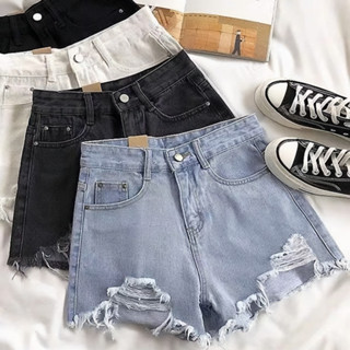 S-XL🔥ส่งไวจากไทย🔥กางเกงยีนขาสั้น เอวสูง สไตล์เกาหลี สำหรับผู…