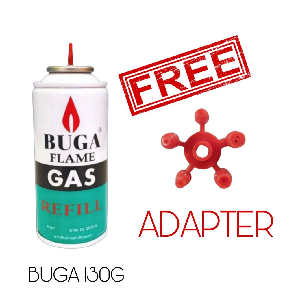 แก๊สเติมไฟแช็ค 130 กรัม Buga Gas Refill พร้อมฟรีหัวต่อทุกกระป๋อง