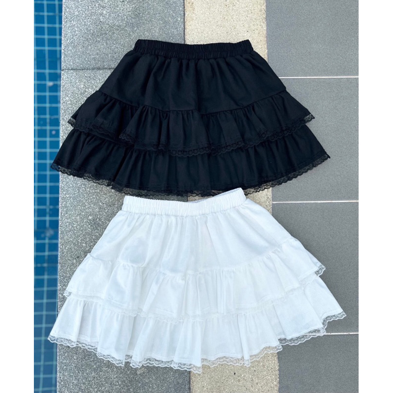 Nusa Style เสื้อปาดไหล่โบว์หน้า + กระโปรงระบาย (ขายแยก)