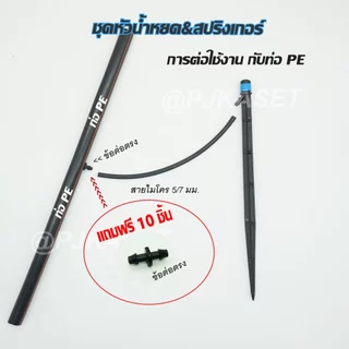 ชุดหัวน้ำหยด และสปริงเกอร์ หัวสีฟ้าละอองน้ำรอบทิศ แบบปรับได้ พร้อมก้านปักยาว 18 ซม.และ 28 ซม. (1 แพคมี 10 ชิ้น)