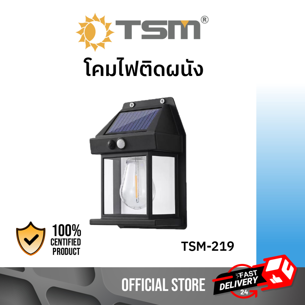 TSM รุ่น TSM-219 โคมไฟติดผนังโซล่าเซลล์ มีระบบเซนเซอร์ (แสงวอร์ม) โคมไฟ ติดผนัง