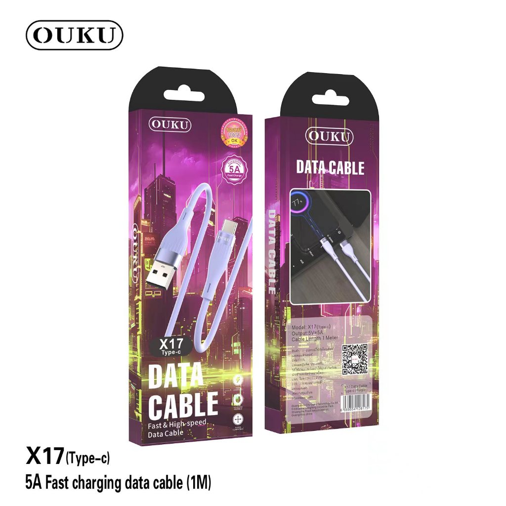 NEW!! OUKU X17 สายชาร์จรุ่นใหม่ 5A output Fast charge สายแข็งแรง สำหรับ Micro/Type-C/IOS สะดวกพกพาง่าย มีประกัน