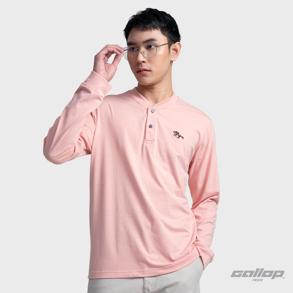 GALLOP : เสื้อยืดคอกระดุมแขนยาว (Henley Neck Long Sleeve T-Shirt) รุ่น GT9152 สี Bright Coral ชมพูส้ม / ราคาปรกติ1190.-