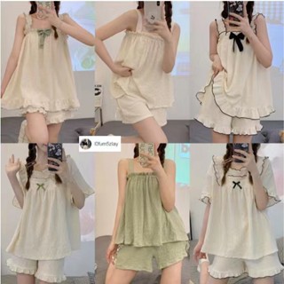 🎀(ราคาถูกที่สุด) ชุดนอนสตรีฤดูร้อน，ผ้าฝ้ายฟอง， เนื้อผ้าคุณภา…