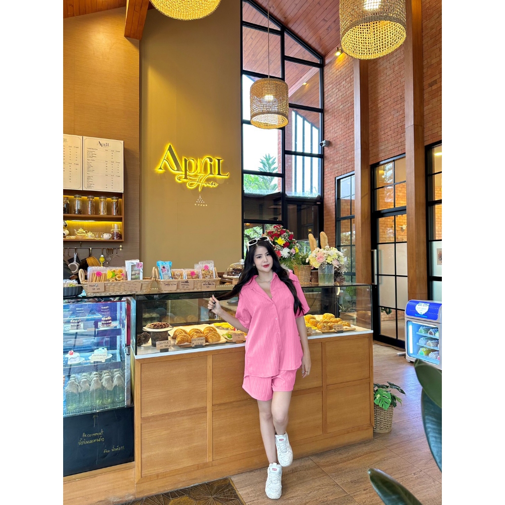 ชุดเซตผ้าด๊อบบี้ เสื้อเชิ๊ตผูกหลัง+กางเกง (C1) B8500