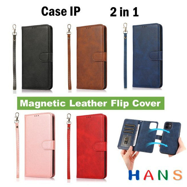Case ip. 11 12 13 14 เคสแบบ2in1 หลังเคสเป็นแม่เหล็กดึงออกแยกเป็น2ชิ้นได้ ดีไซน์เรียบหรู ใส่บัตรและเงินได้ หนังอย่างดี