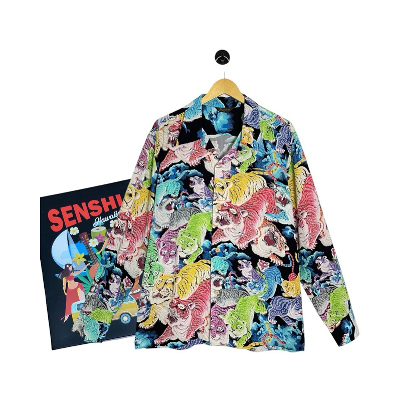 เสื้อฮาวายเสือร้อย SENSHI x POJOCOCO “One Hundred Tigers Rainbow Long Sleeve Hawaii Shirt” New With 