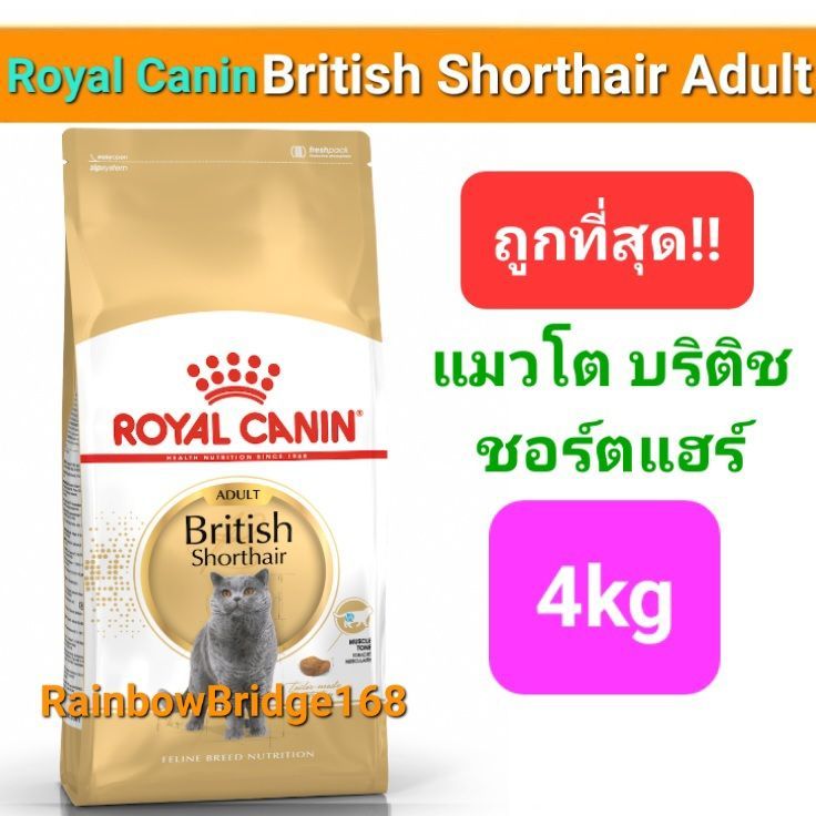 Royal Canin British Shorthair Adult 4kg โรยัลคานิน อาหารแมวโต พันธุ์บริติช ชอร์ทแฮร์ ขนสั้น ถุงขนาด 4 กก