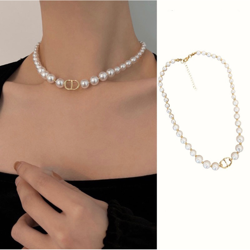 ☁️พร้อมส่งจากไทย☁️E-01สร้อยคอลูกปัดไข่มุกCDแฟชั่นสไตล์เกาหลี สร้อยคอ สร้อยมุก