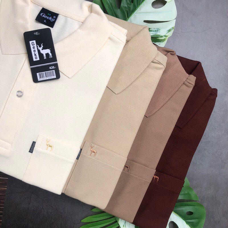เสื้อโปโลตรากวาง โทนสีน้ำตาล,ครีม ผู้ชาย-ผู้หญิง geeko แท้100% เนื้อผ้าดีใส่สบาย