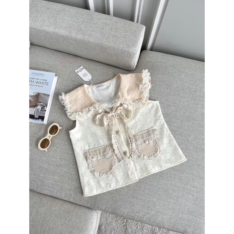 Nitta collection เสื้อแขนกุด สีครีม ฉลุ