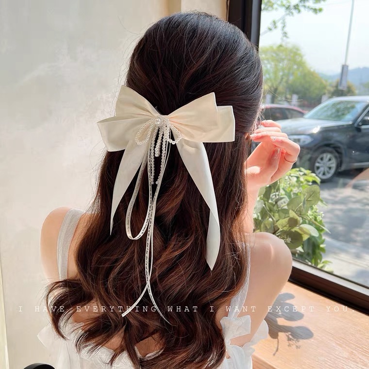 โบว์ติดผมสวยๆ โบว์ผูกผม โบว์ติดผมสไตล์เกาหลี เครื่องประดับผม สำหรับผู้หญิงKorean big bow tie hairpin cute pearl hairclip