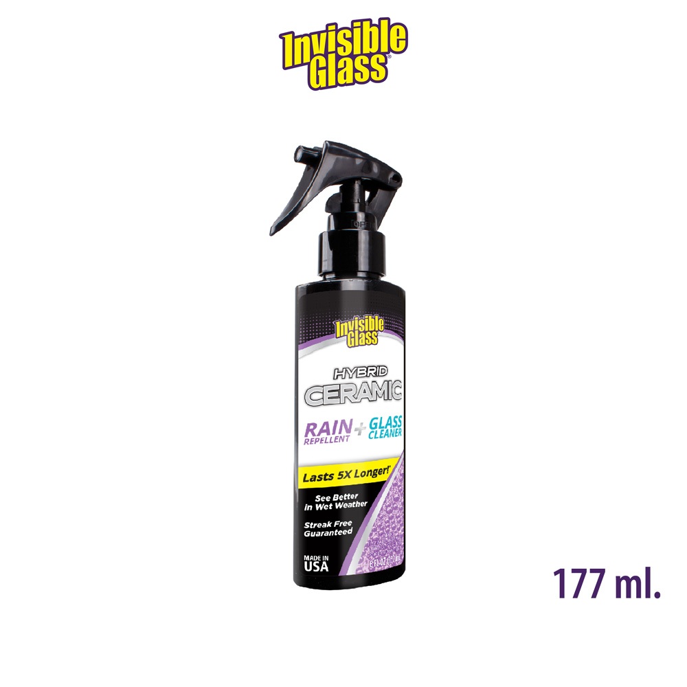 Invisible Glass Hybrid Ceramic Rain Repellent น้ำยาเคลือบกระจก เช็ดกระจก เคลือบกระจกในขั้นตอนเดียว อินวิซิเบิล กลาส ไฮบริด เซรามิก สารเคลือบลื่น กันน้ำ Stoner Glass Cleaner with Rain Repellent SiO2 6 oz. 177 ml.