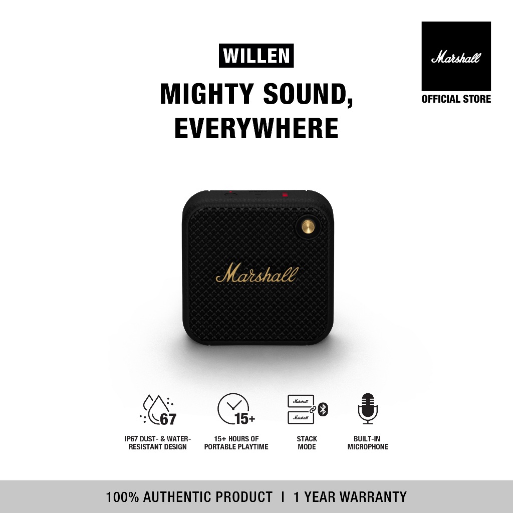 MARSHALL Willen Black And Brass - รับประกัน 1 ปี + ส่งฟรี - ลำโพงบลูทูธ ลำโพงพกพา ลำโพง marshall Bluetooth Speaker