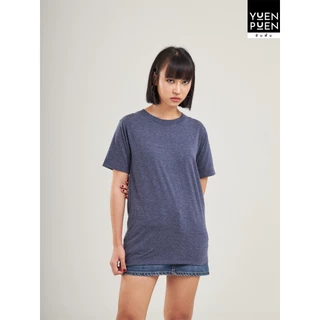 YuenPuen เสื้อยืดคอกลม สีน้ำเงิน ยืนพื้น ไม่ยืด ไม่ย้วย ไม่ต้องรีด สีพื้น เนื้อผ้านุ่มใส่สบาย