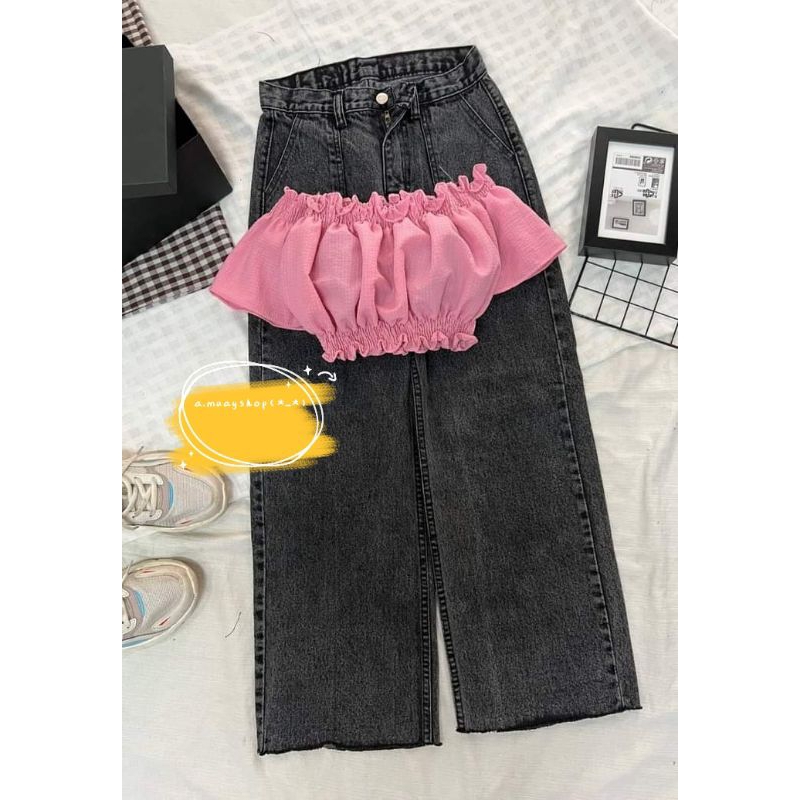 พร้อมส่ง ชุดเซต2ชิ้น เสื้อปาดไหล่+กางเกงยีนส์ ทรงสวย น่ารักมากก ตรงปกแน่นอน ครอปปาดไหล่ กางเกงยีนส์วินเทจ ราคา ถูกที่สุด ดีลบีเคเค แกลเลอรีภาพที่ 5