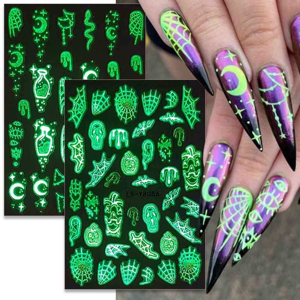 สติกเกอร์ติดเล็บ พร้อมส่งทุกวัน Halloween Nail Stickers เรืองแสงในที่มืด กันน้ำปลอดสารพิษ ไม่ต้องลอก