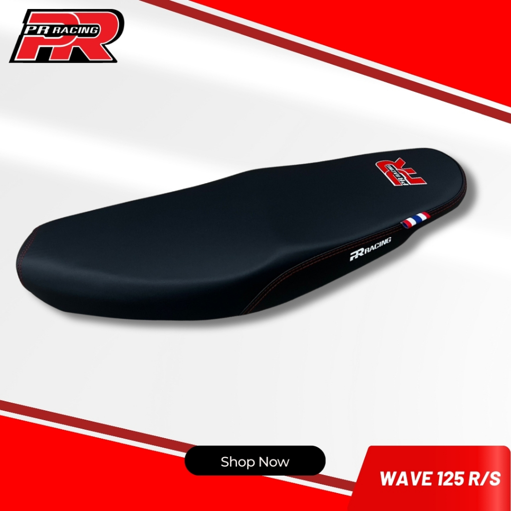 เบาะมอเตอร์ไซค์ เบาะปาด โลโก้ PR รุ่น WAVE 125 R/S สีดำ