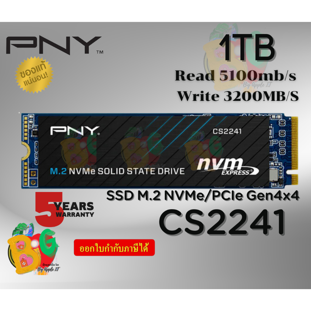 (1TB) SSD (เอสเอสดี) PNY (CS2241) M.2 2280 NVMe Gen 4x4 Solid State Drive (5100/3200MB/s) - 5Y