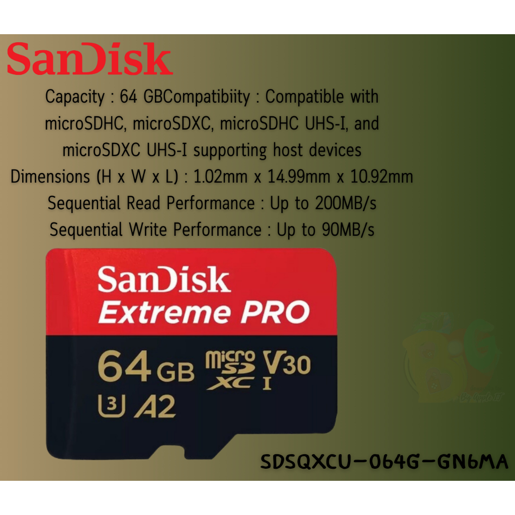 64GB MICRO SD CARD (ไมโครเอสดีการ์ด) SANDISK (SDSQXCU-064G-GN6MA) EXTREME PRO MICROSDXC UHS-I CARD (ประกัน LT.) SYNNEX