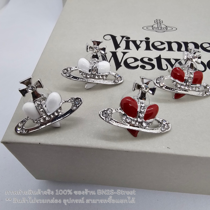 Vivienne Westwood Diamante Heart Earrings จี้ต่างหูหัวใจ วิเวียน เวสท์วู๊ด อะไหล่เงิน รูปมงกุฎหัวใจ จากอังกฤษ งานสวย
