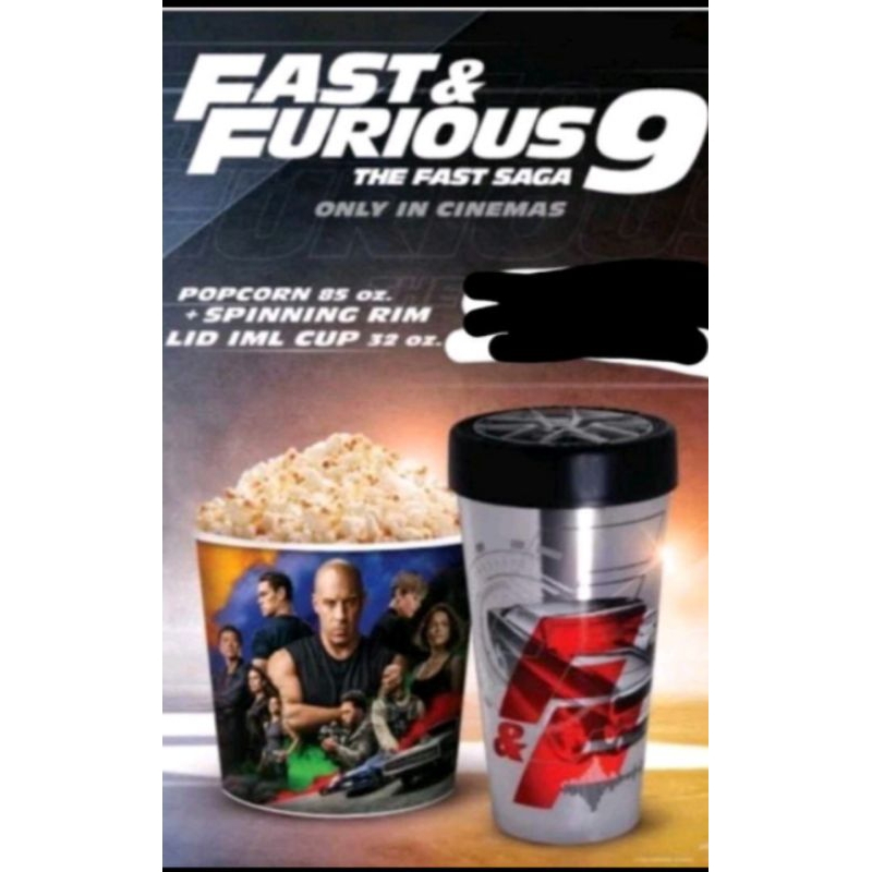 Fast &amp; Furious9 แก้วน้ำ+ถังป๊อปคอร์นsf