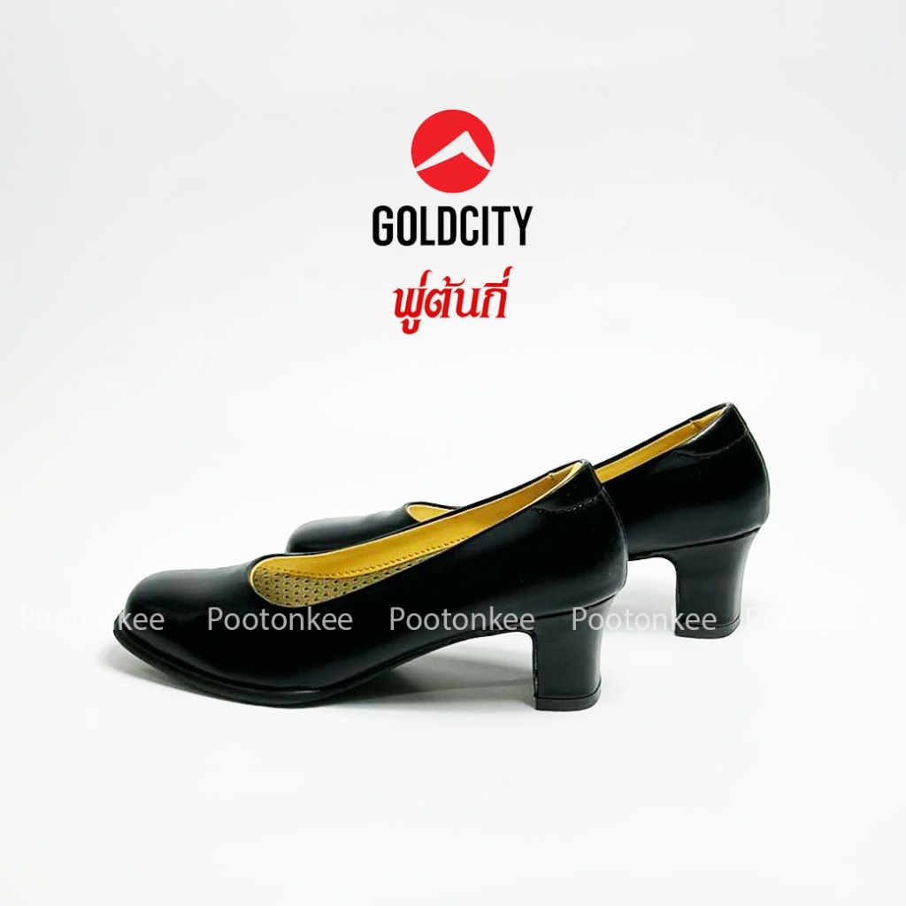 GOLD CITY  รุ่น C014 รองเท้าคัชชูผู้หญิง รองเท้านักศึกษา สีดำ ทรงหัวมน ส้นสูง 2 นิ้ว ไซส์ 36-44 ของเเท้ พร้อมส