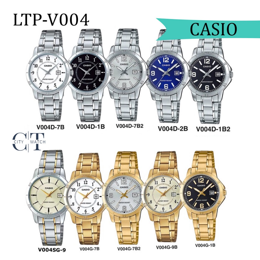 casio นาฬิกาข้อมือผู้หญิงสายสแตนเลส  LTP-V004G,LTP-V004D ของแท้มีรับประกัน 1 ปี เครื่องจากศูนย์