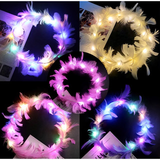 ที่คาดผมขนนก ที่คาดผม มงกุฎขนนก ไฟLEDกระพริบได้3ระดับ ปาร์ตี…