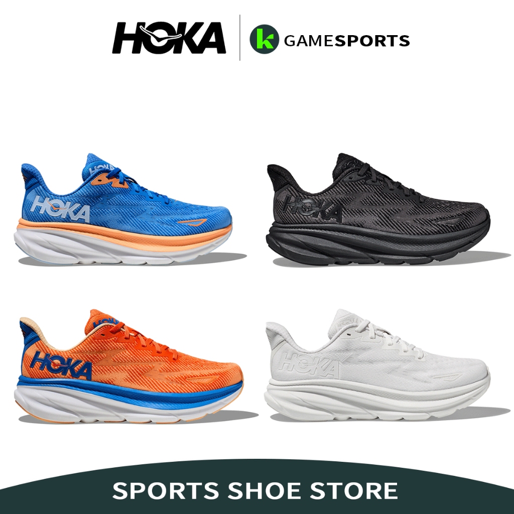 รองเท้าวิ่ง Hoka Clifton 9 ผลิตภัณฑ์ชุด กันกระแทก/น้ำหนักเบา/ระบายอากาศได้ วิ่งระยะไกล ทั้งสองเพศ เหมาะสำหรับเท้าแบน
