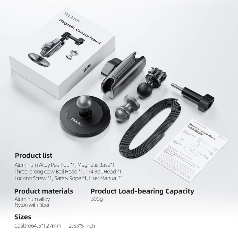 Telesin Gopro , DJI Osmo360 / Action 6 / 5Pro / 4 / 3 , Insta360 Magnetic Aluminum Alloy 360 rotary Mount thumbnail 8