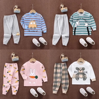 ชุดนอนเด็ก เสื้อแขนยาว+ขายาวเด็ก ชุดเซ็ท เสื้อผ้าเด็ก ผ้าcotton size 73-100 CXT08