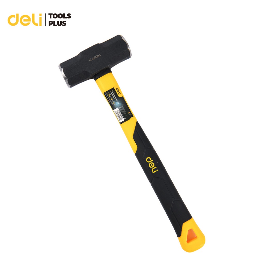 Deli ค้อนทุบหิน ค้อนปอนด์ ขนาด 3 4 ปอนด์ จับกระชับมือ ด้ามไฟเบอร์ หัวเหล็กกล้า แข็งแรง สีเหลืองดำ Sledge Hammer