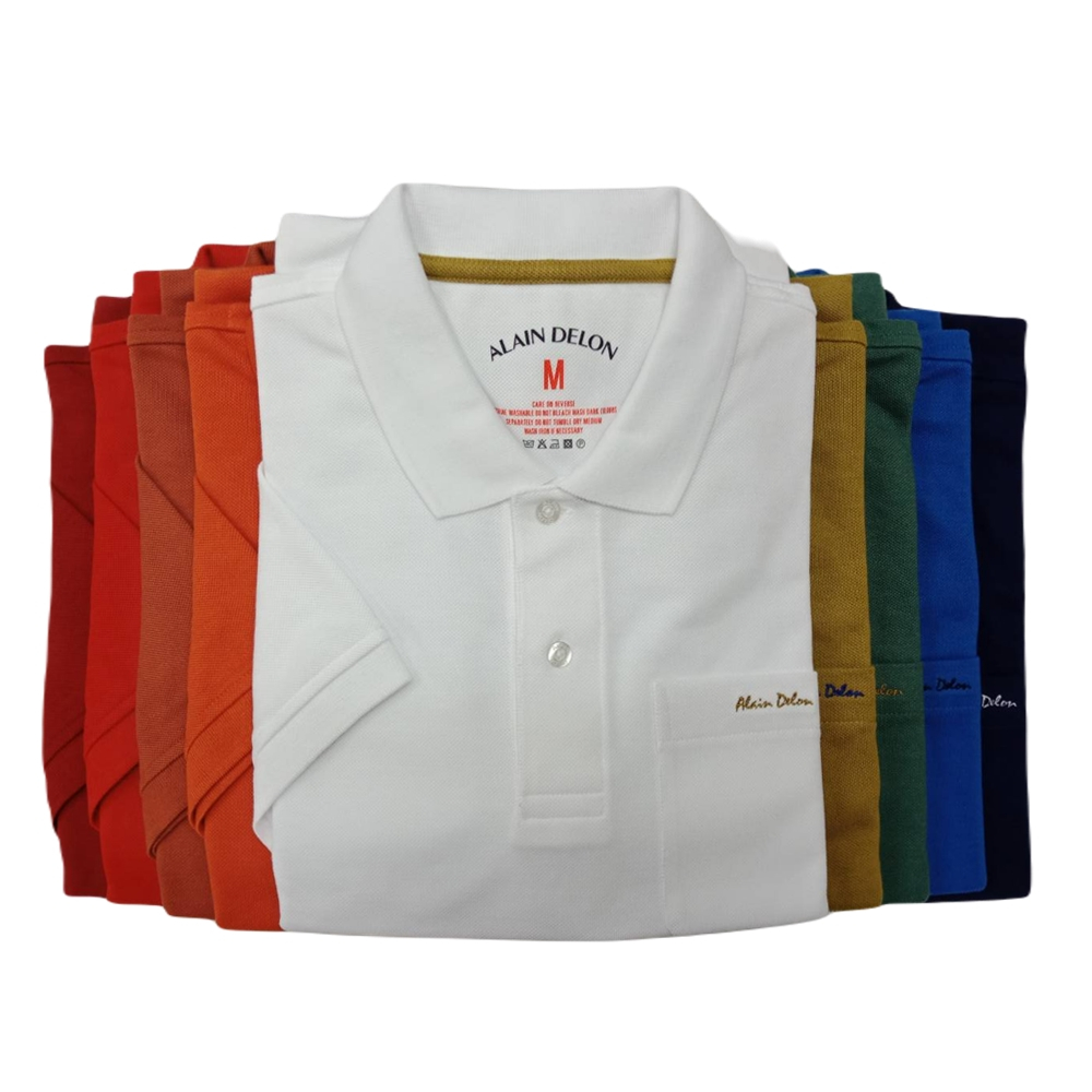 Alain Delon Polo เสื้อโปโล สีพื้น ผู้ชาย มีกระเป๋า รุ่น SSK017-1