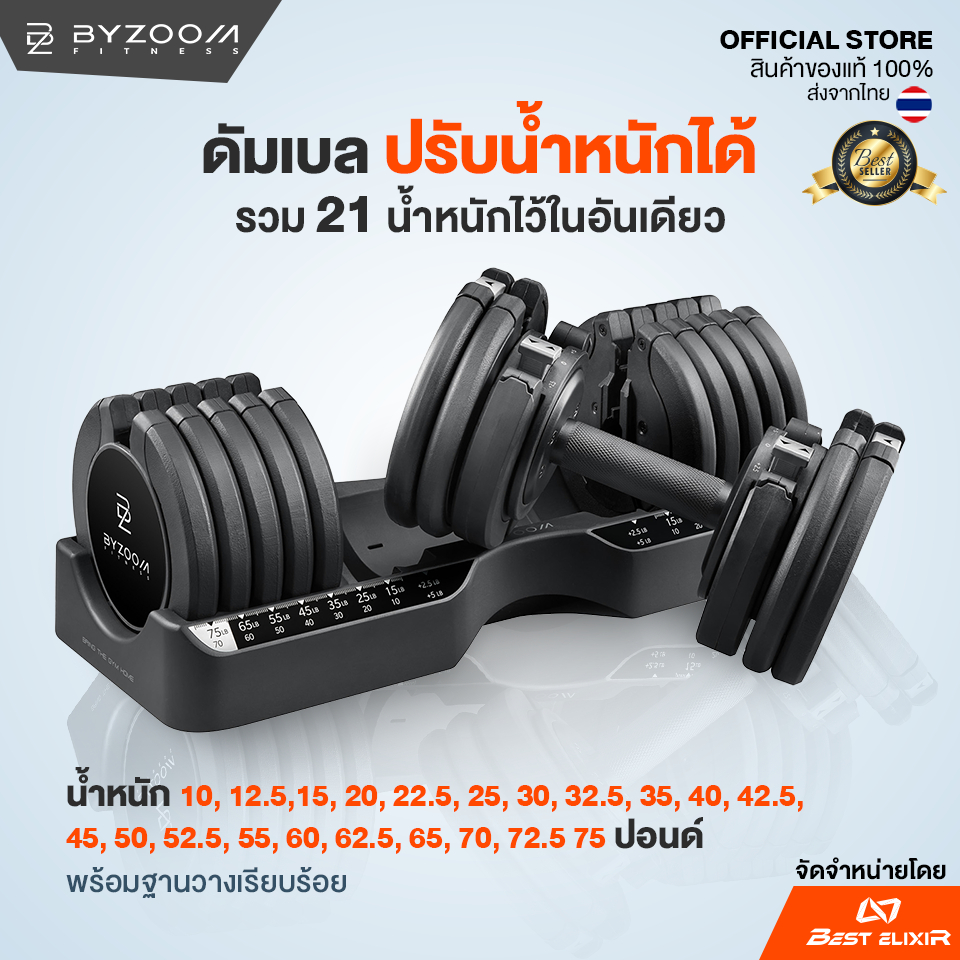 ดัมเบลปรับน้ำหนัก Byzoom – Dumbell 75 ปอนด์ ดัมเบล ปรับน้ำหนักได้ 21 ระดับ ตั้งแต่ 10-75 ปอนด์ (ราคา