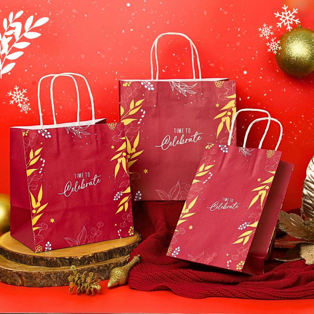 Boxjourney ถุงกระดาษหูหิ้วปีใหม่ (25 ใบ/แพค) ลาย Time to celebrate