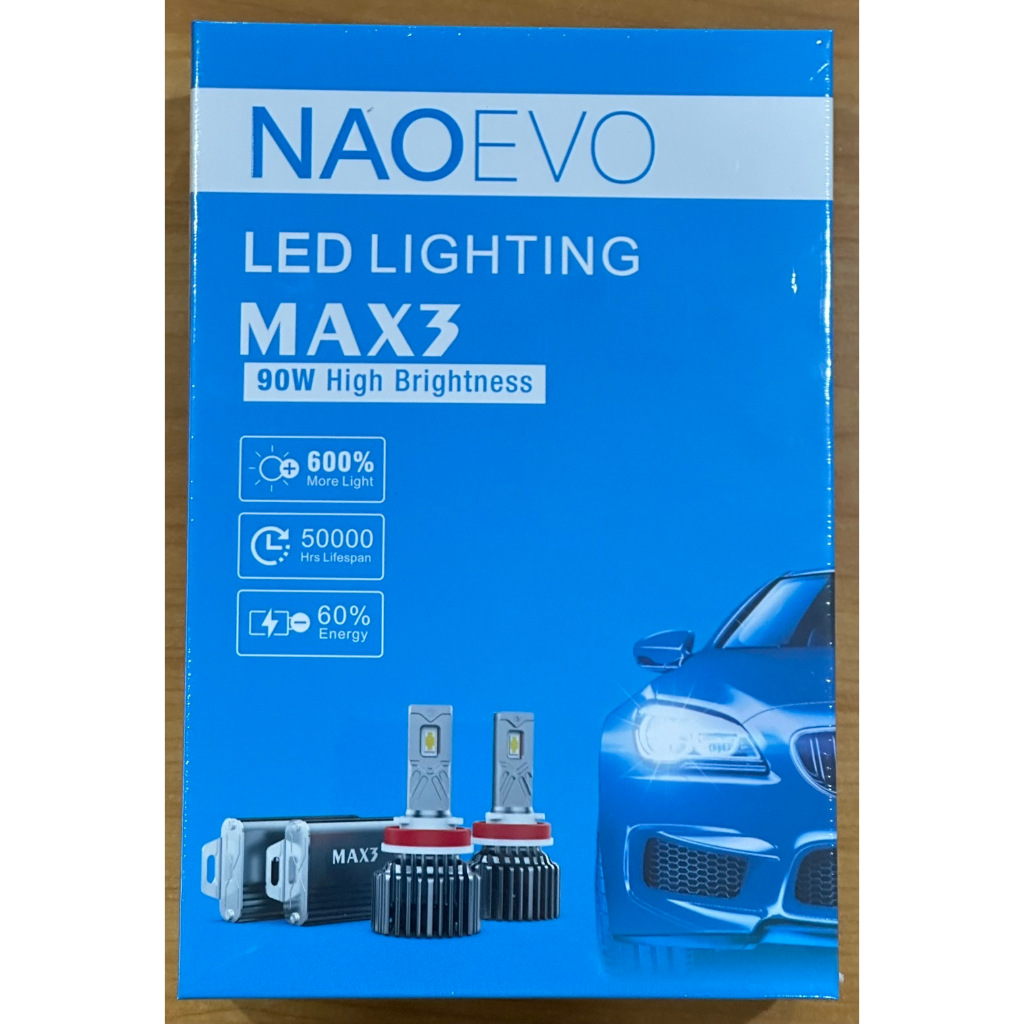 หลอดไฟหน้ารถยนต์ LED NAO EVO MAX3 กำลังไฟ 90W สว่าง 14000 ลูเมน สินค้าเกรด A รับประกัน 2 ปี แสง 6500