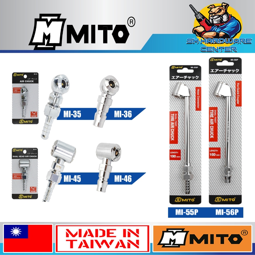 หัวเติมลม ชนิดสั้น และ ยาว มีให้เลือก 6รุ่น ยี่ห้อ MITO (Made In Taiwan)