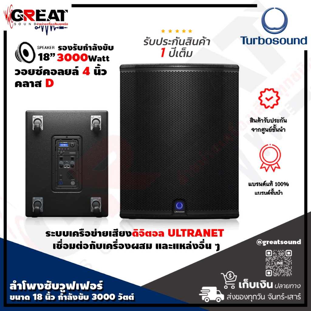 TURBOSOUND iQ18B ตู้ลำโพงซับวูฟเฟอร์ขนาด 18 นิ้ว กำลังขับ 3000 วัตต์ คลาส D ให้ความดังสูงสุด 130 dB