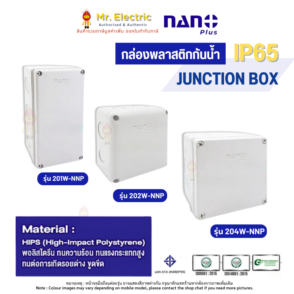 NANO Plus กล่องกันน้ำ พลาสติก ฝาทึบ สีขาว นาโน พลัส รุ่น 201, 202 , 204 W-NNP กล่องพักสาย กล่องสายไฟ