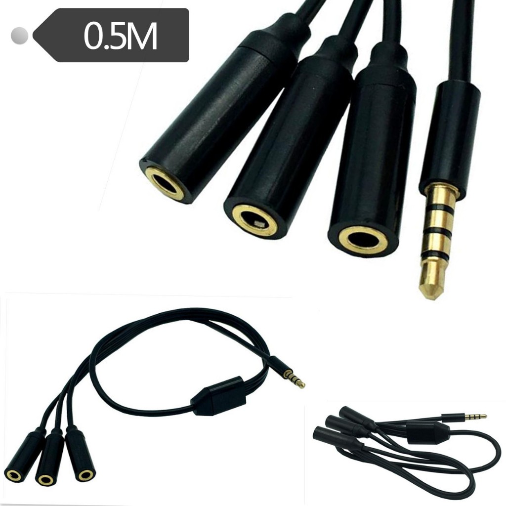 สายแยกหูฟัง 3ทาง 3.5mm (4-Pole) 3 Way Port Aux Multi Headphone Earphone Audio Splitter แต่ละช่อง รองรับ เสียงและไมค์