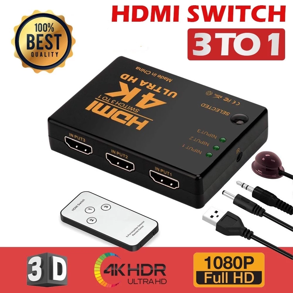 4K 3 in 1 Ports Full HD Remote 1080P 3D HDMI Switch Selector 3 In 1 Out Splitter 4k 2k